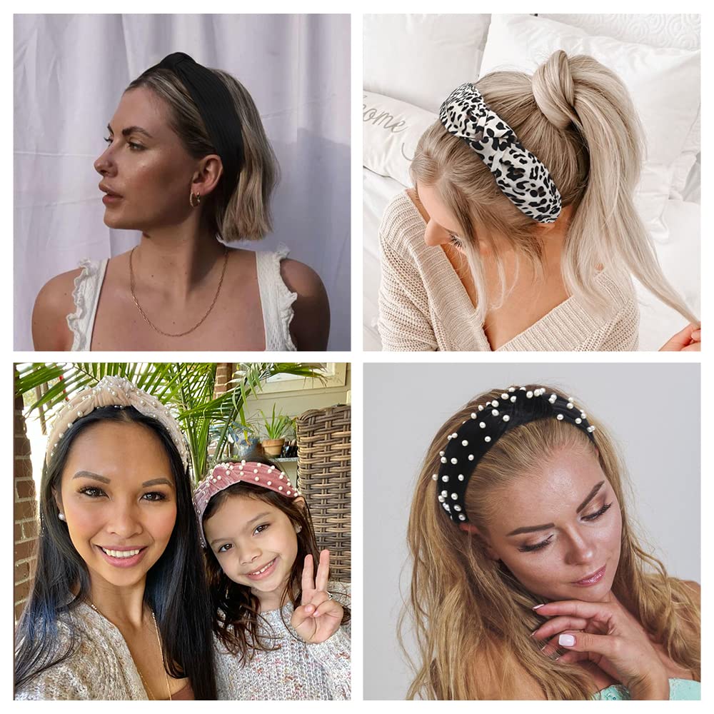 WOVOWOVO Velvet Pearl Knotted Headbands – 6-Pack Turban Style for Women & Girls