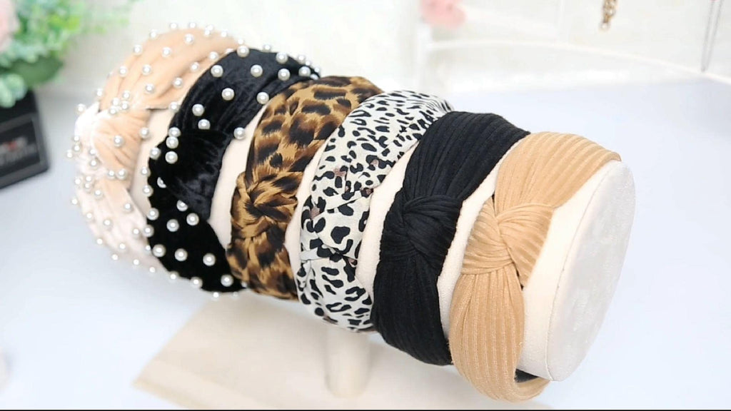 WOVOWOVO Velvet Pearl Knotted Headbands – 6-Pack Turban Style for Women & Girls