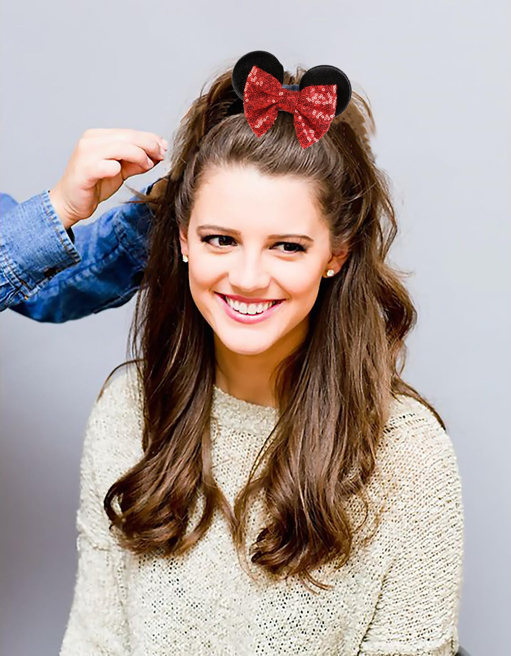 WOVOWOVO Mouse Ear Velvet Scrunchies 2-Pack – Snow White Ears for Women