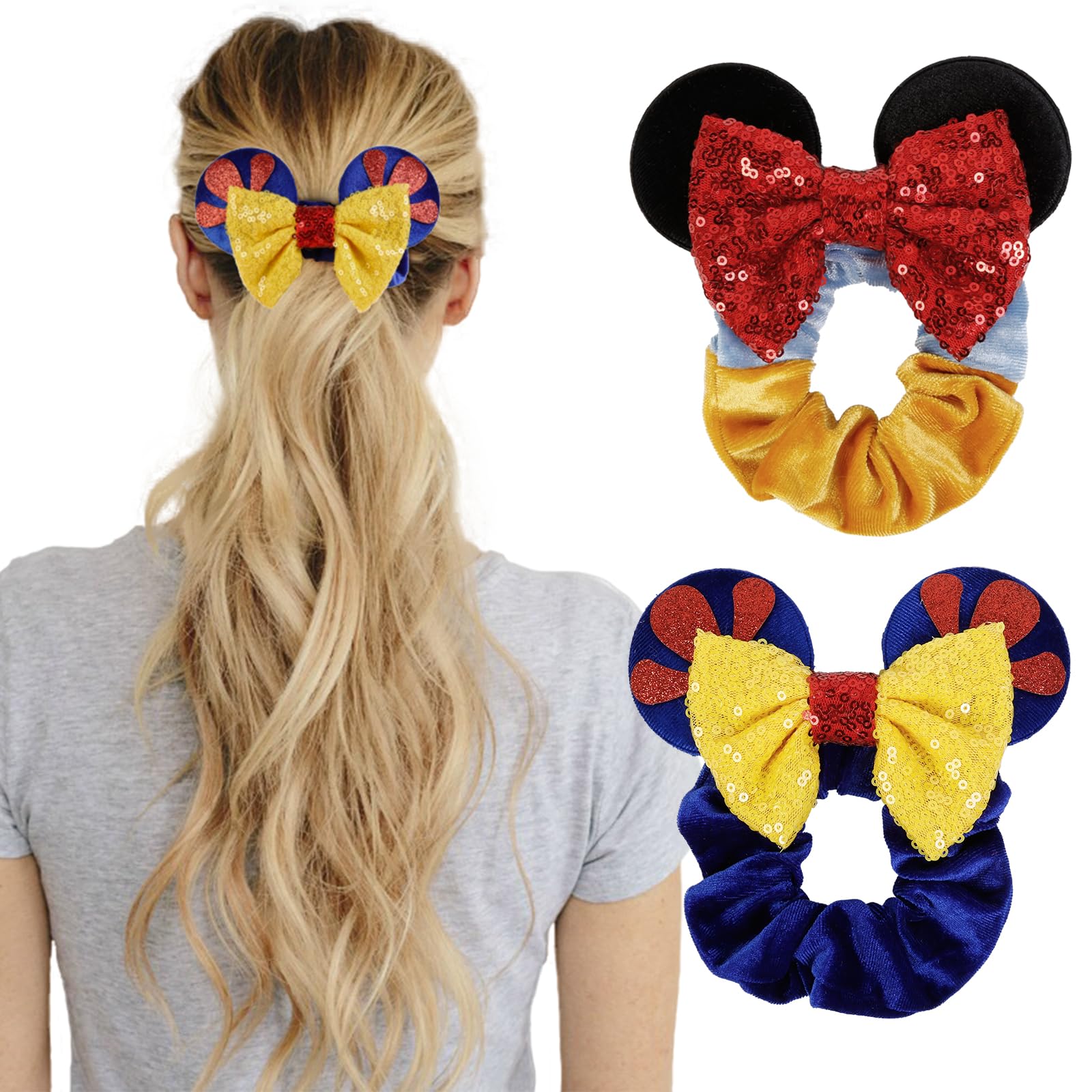 WOVOWOVO Mouse Ear Velvet Scrunchies 2-Pack – Snow White Ears for Women