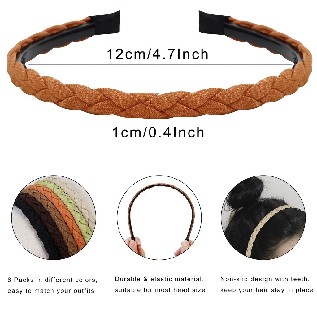WOVOWOVO 6-Pack Braided Headbands for Women & Girls — Non-Slip Hair Accessories