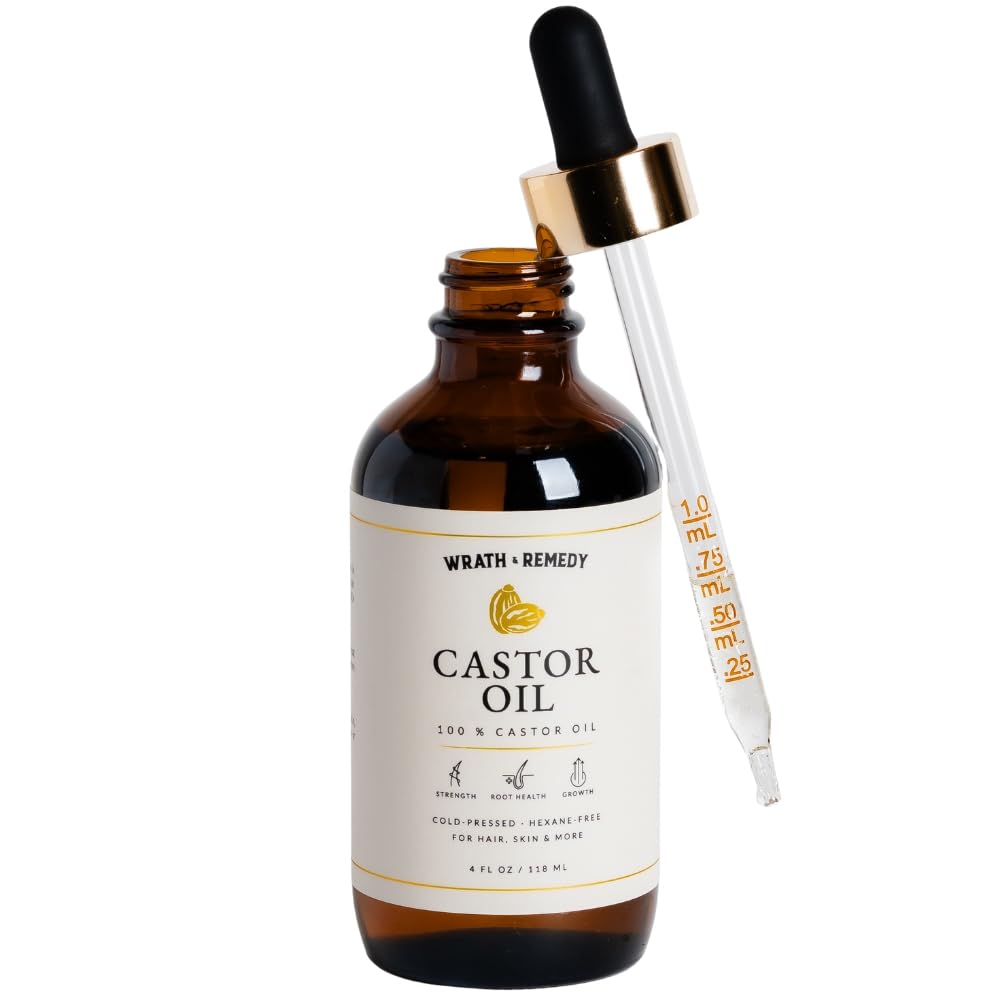 Wrath & Remedy Castor Oil Organic Hexane Free — 100% Pure Cold-Pressed Castor Oil for Hair Growth, Lashes, and Skin | 4oz Amber Glass Bottle