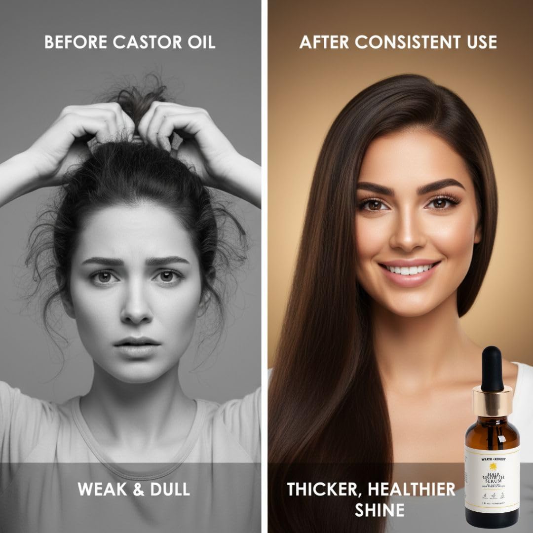 Wrath & Remedy Castor Oil Organic Hexane Free — 100% Pure Cold-Pressed Castor Oil for Hair Growth, Lashes, and Skin | 4oz Amber Glass Bottle