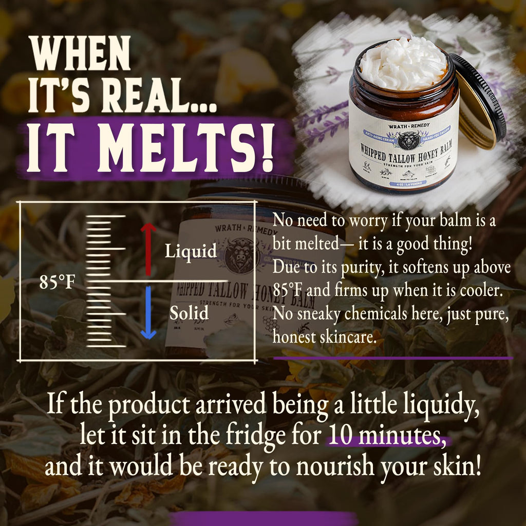 Wrath & Remedy Organic Beef Tallow with Lavender – 4 oz | Grass-Fed, US-Made Balm for Face & Body