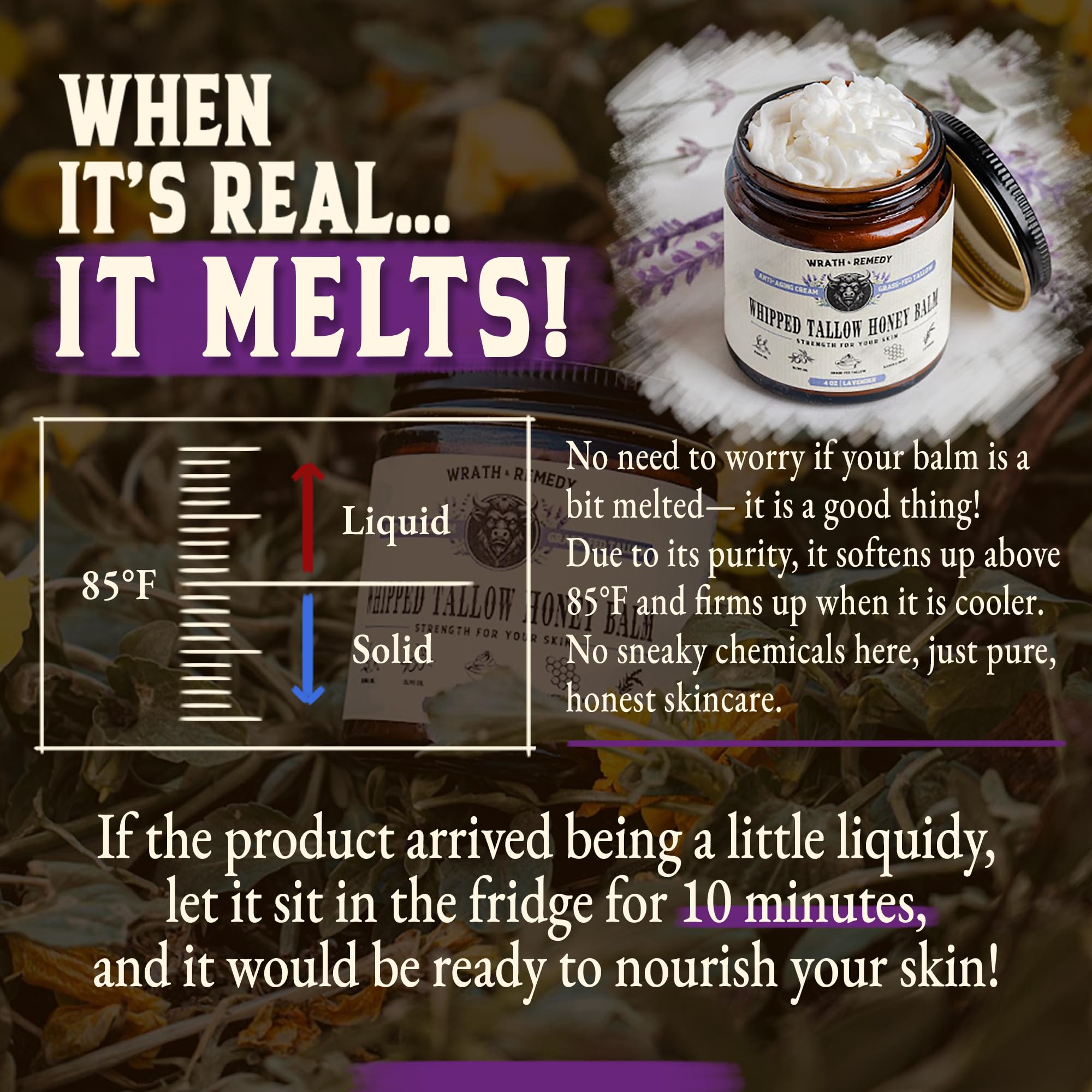 Wrath & Remedy Organic Beef Tallow with Lavender – 4 oz | Grass-Fed, US-Made Balm for Face & Body