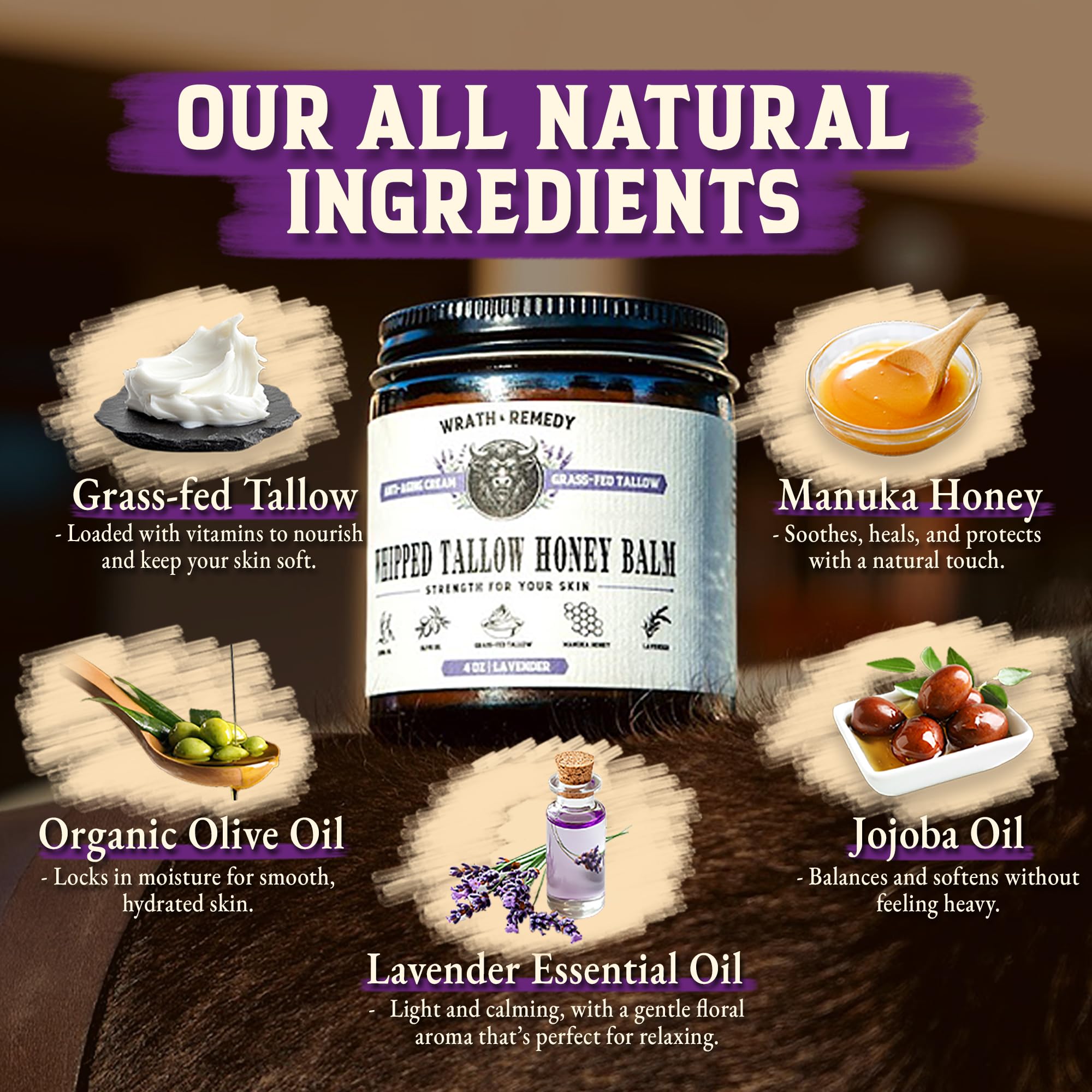 Wrath & Remedy Organic Beef Tallow with Lavender – 4 oz | Grass-Fed, US-Made Balm for Face & Body