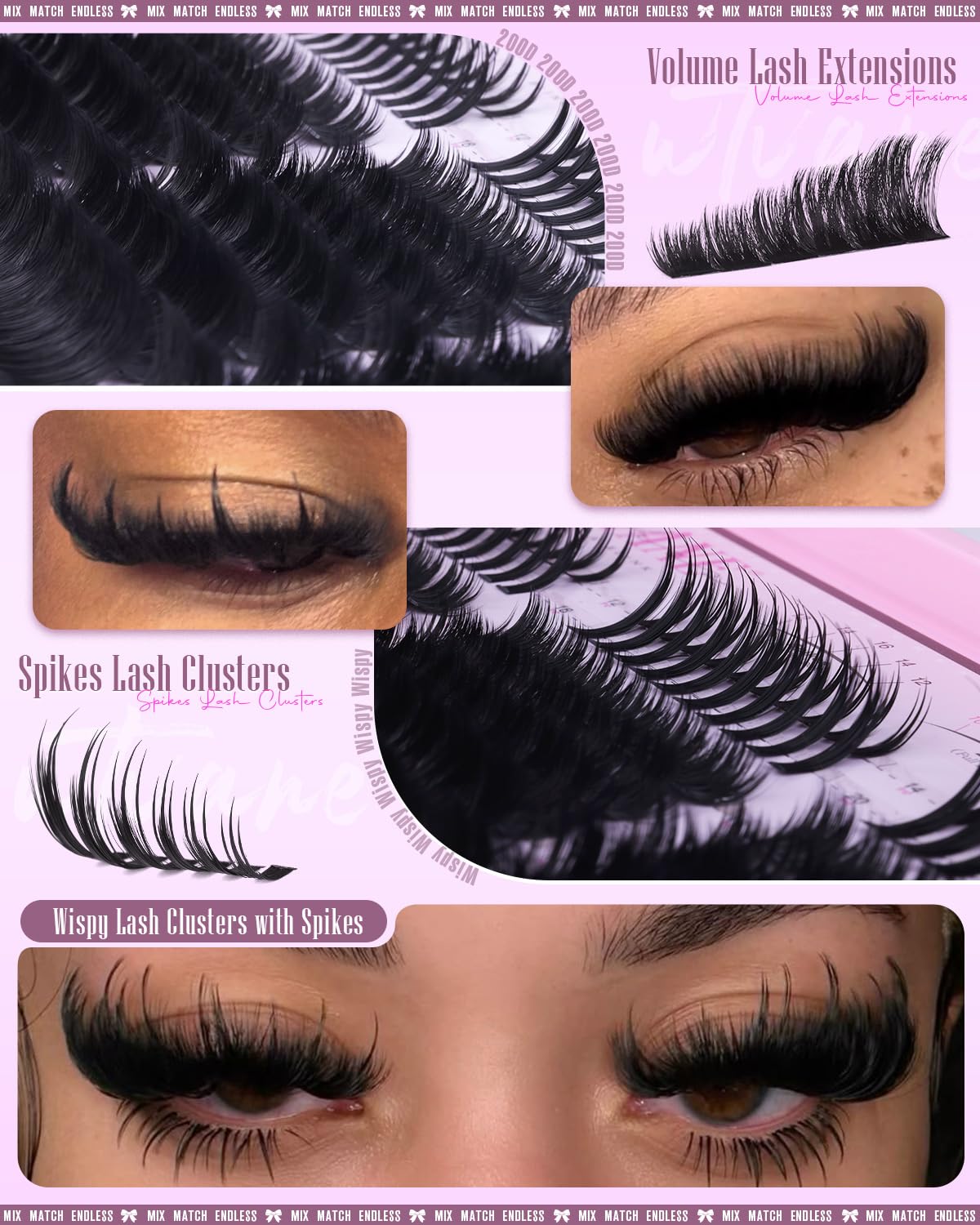 Wtvane Wispy Lash Clusters with Spikes – DIY 200D Lash Extensions, 10-20mm + 12-22mm