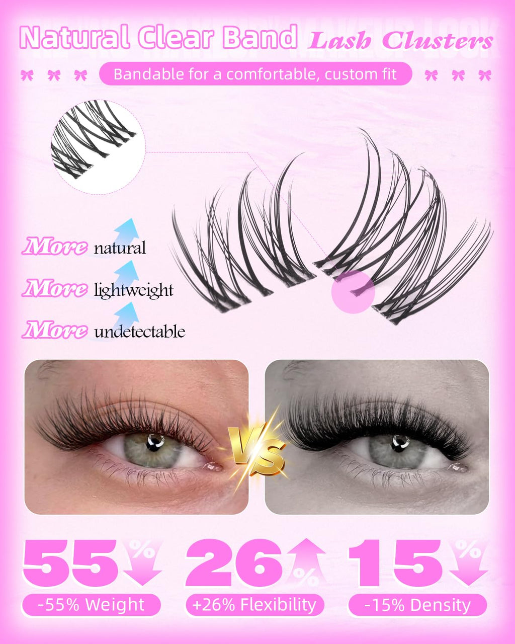 Wtvane Wispy Lash Clusters Kit Venus Invisible Band | 8-16mm Lash Extensions