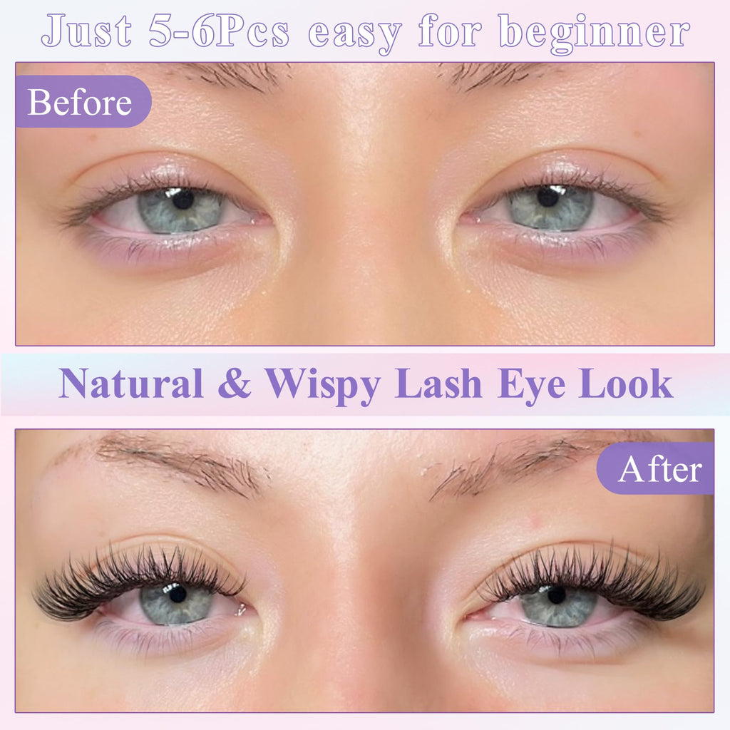 Wtvane Wispy Lash Clusters Kit – 144pcs Natural 10-16mm DIY Lash Extensions with Bond & Seal