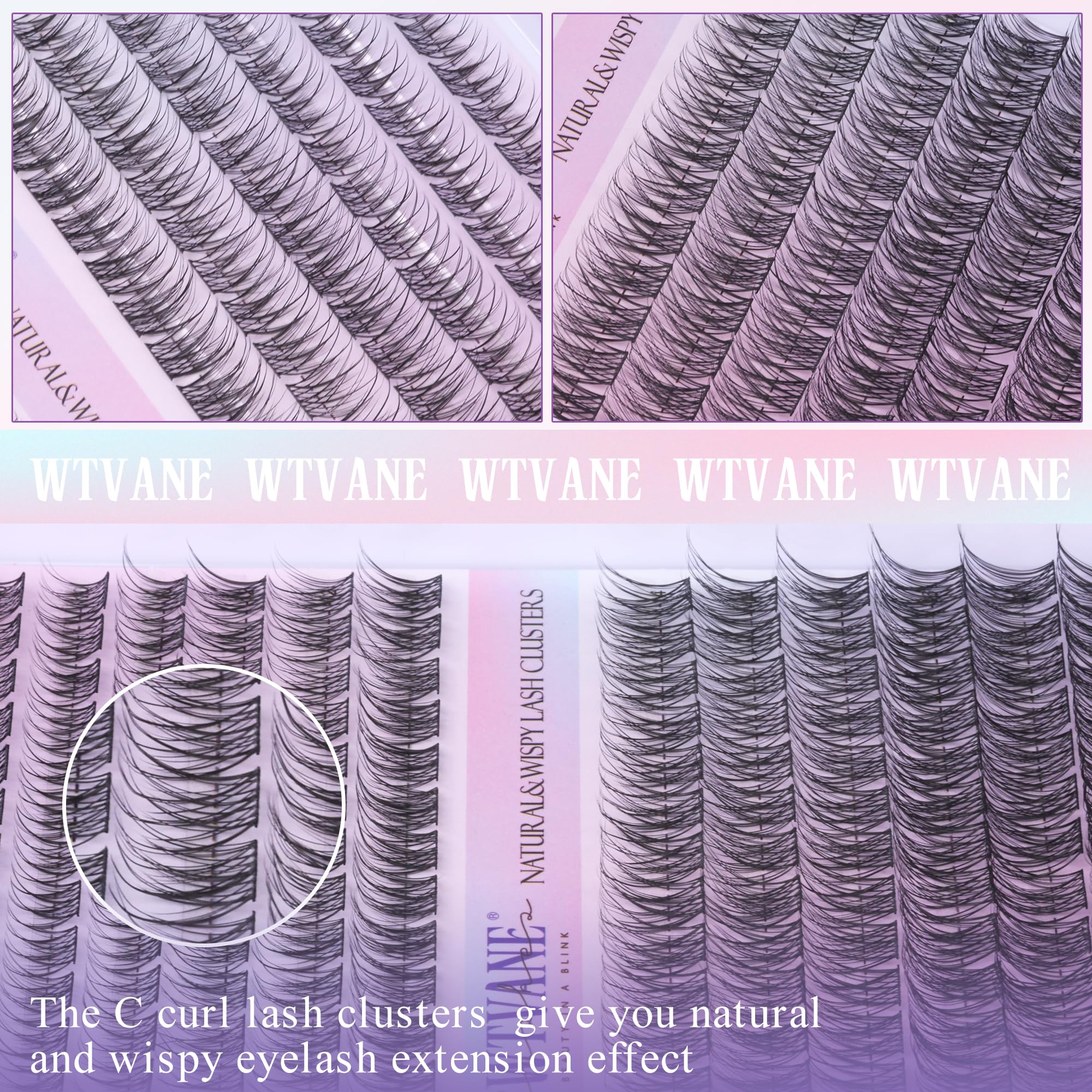 Wtvane Wispy Lash Clusters Kit – 144pcs Natural 10-16mm DIY Lash Extensions with Bond & Seal