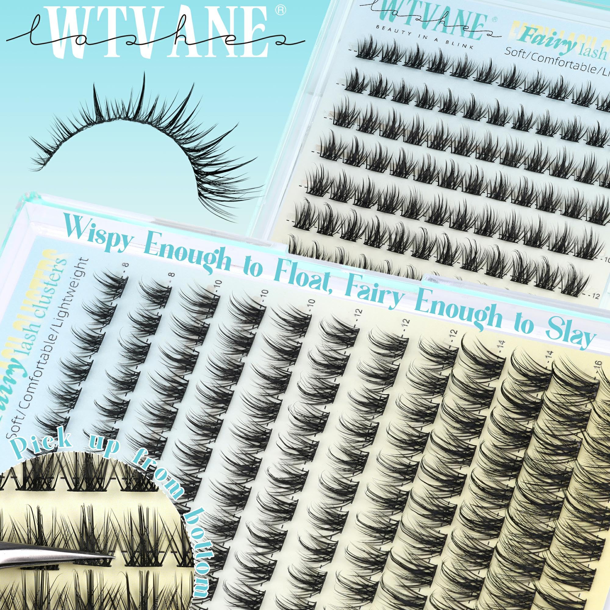 Wtvane Lash Clusters Kit – Wispy Natural Manga Lashes (8-16mm)