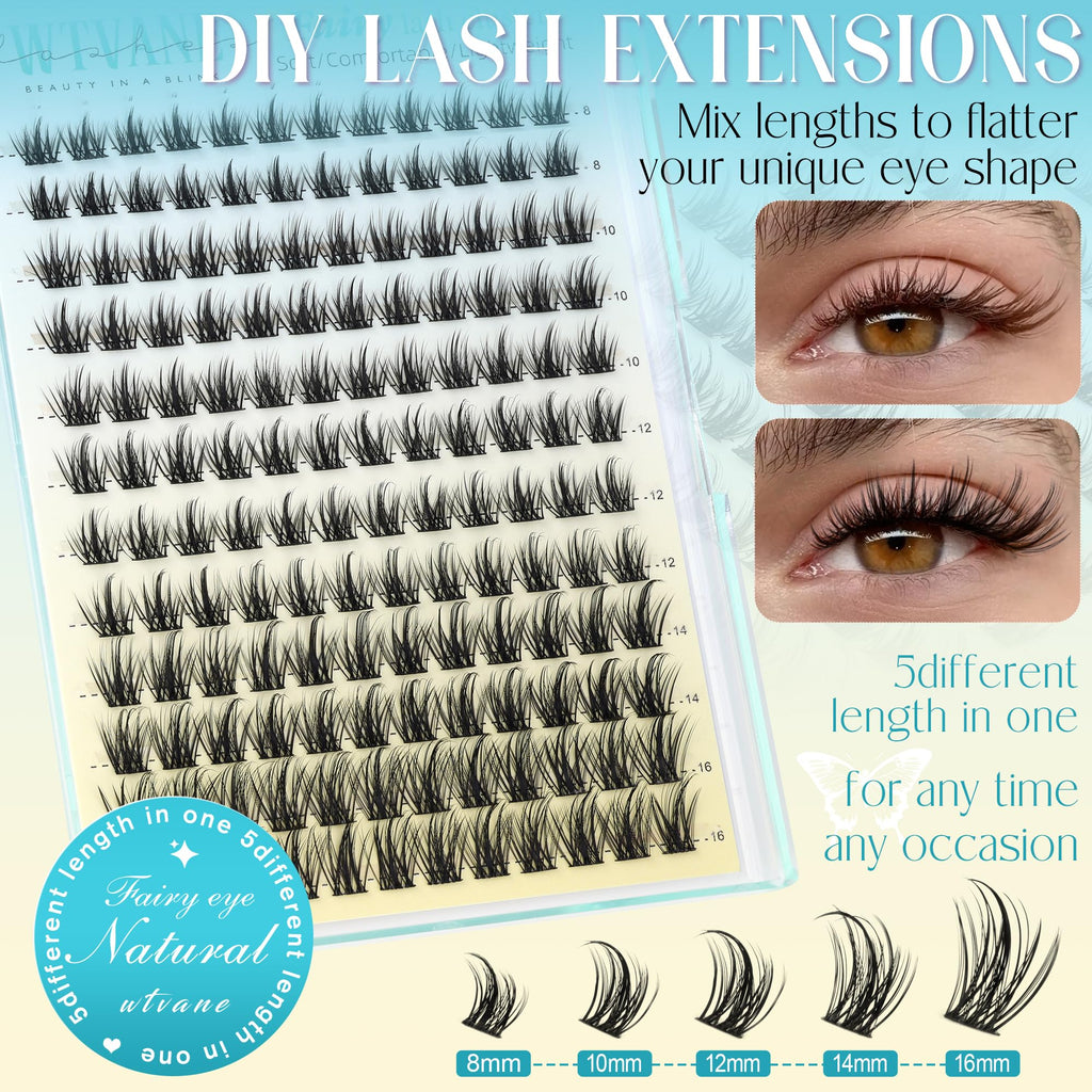 Wtvane Lash Clusters Kit – Wispy Natural Manga Lashes (8-16mm)