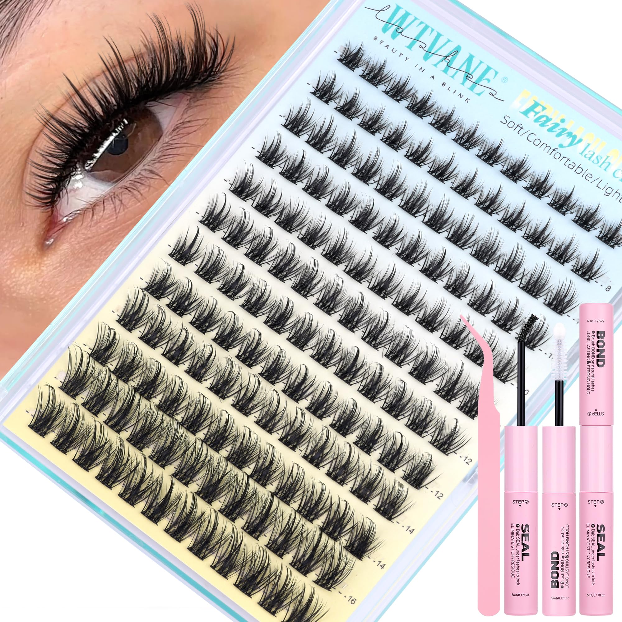 Wtvane Lash Clusters Kit – Wispy Natural Manga Lashes (8-16mm)