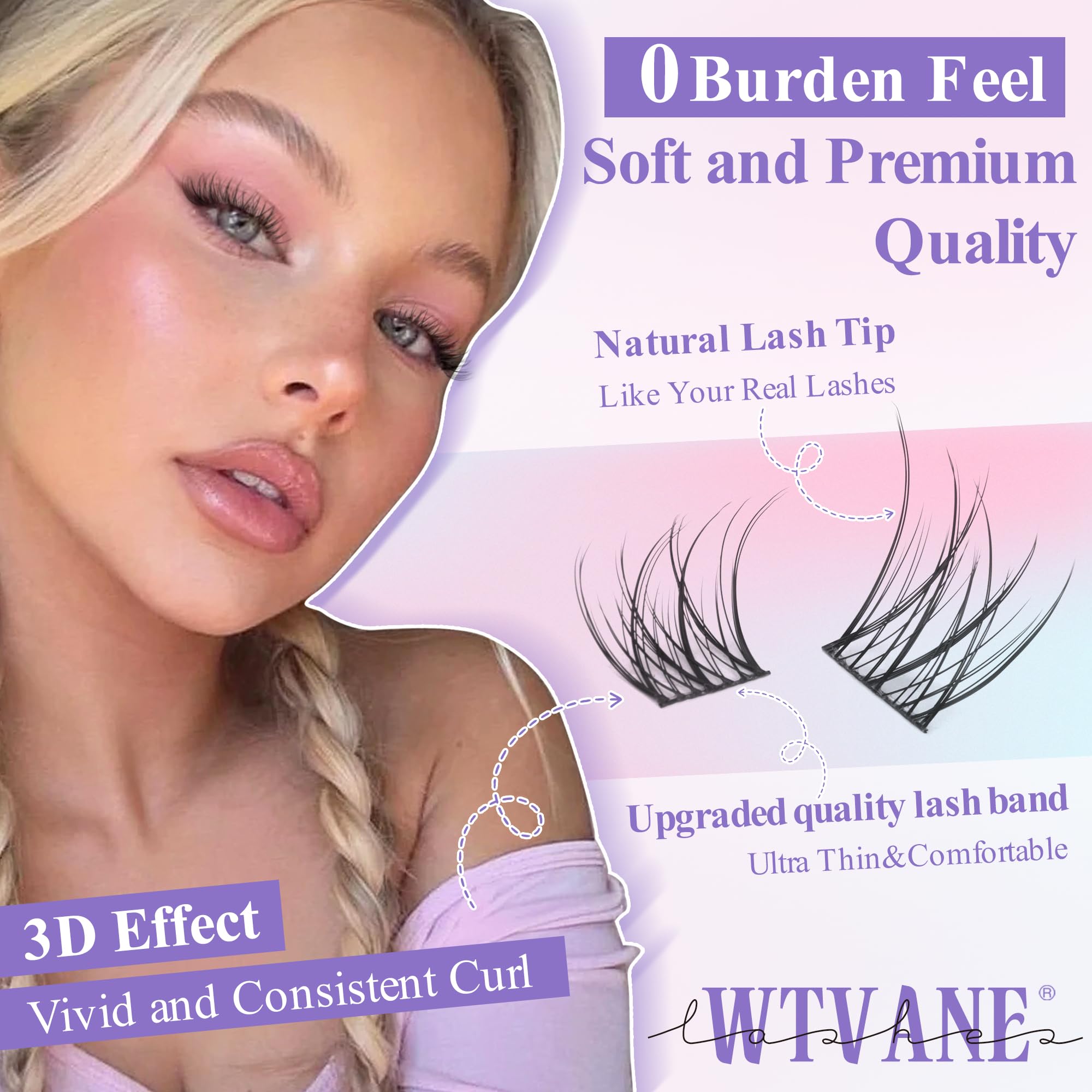 Wtvane Wispy Lash Clusters Kit – 144pcs Natural 10-16mm DIY Lash Extensions with Bond & Seal