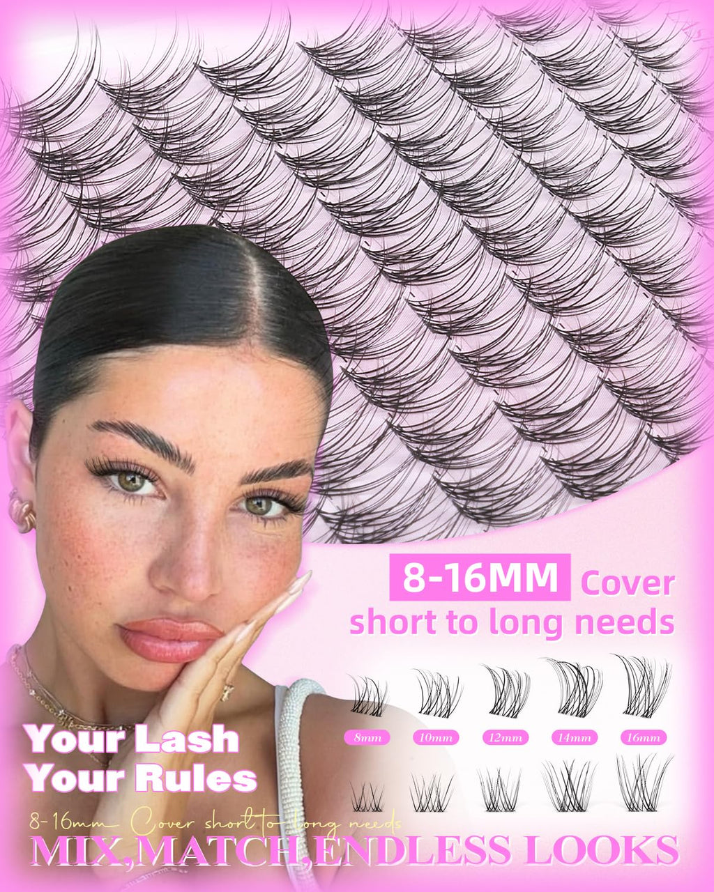 Wtvane Wispy Lash Clusters Kit Venus Invisible Band | 8-16mm Lash Extensions