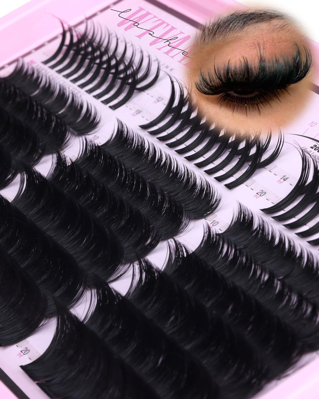 Wtvane Wispy Lash Clusters with Spikes – DIY 200D Lash Extensions, 10-20mm + 12-22mm