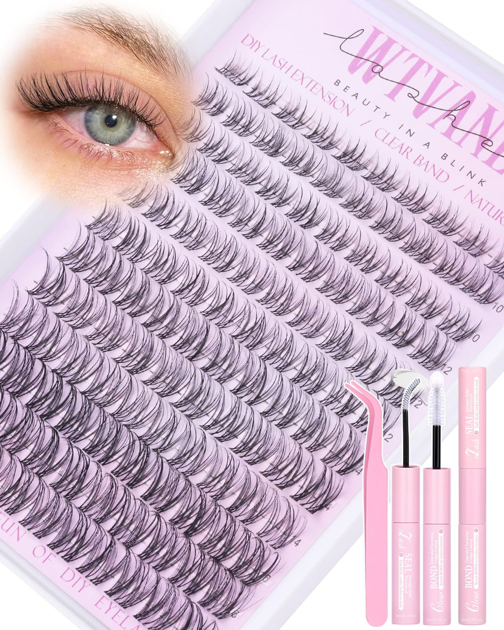 Wtvane Wispy Lash Clusters Kit Venus Invisible Band | 8-16mm Lash Extensions