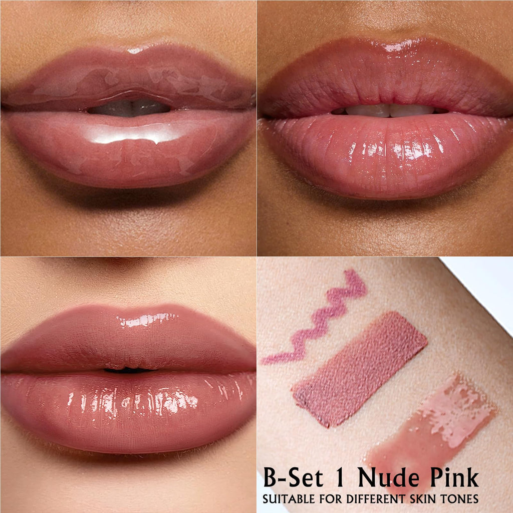 Wugbc Nude Pink Lip Kit – Matte Lipstick, Lip Liner & Gloss Set | High Pigment, Moisturizing & Long-Lasting