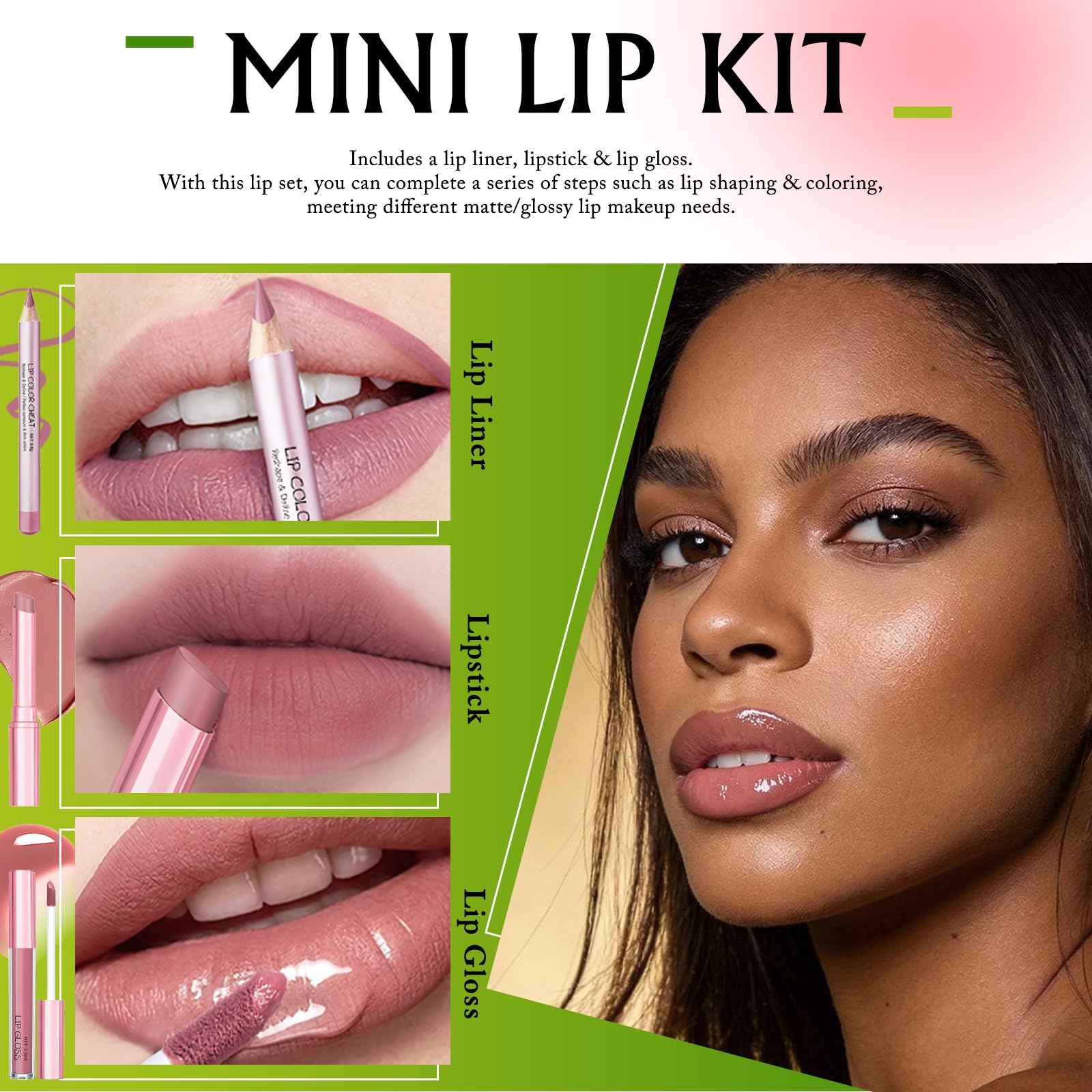 Wugbc Nude Pink Lip Kit – Matte Lipstick, Lip Liner & Gloss Set | High Pigment, Moisturizing & Long-Lasting