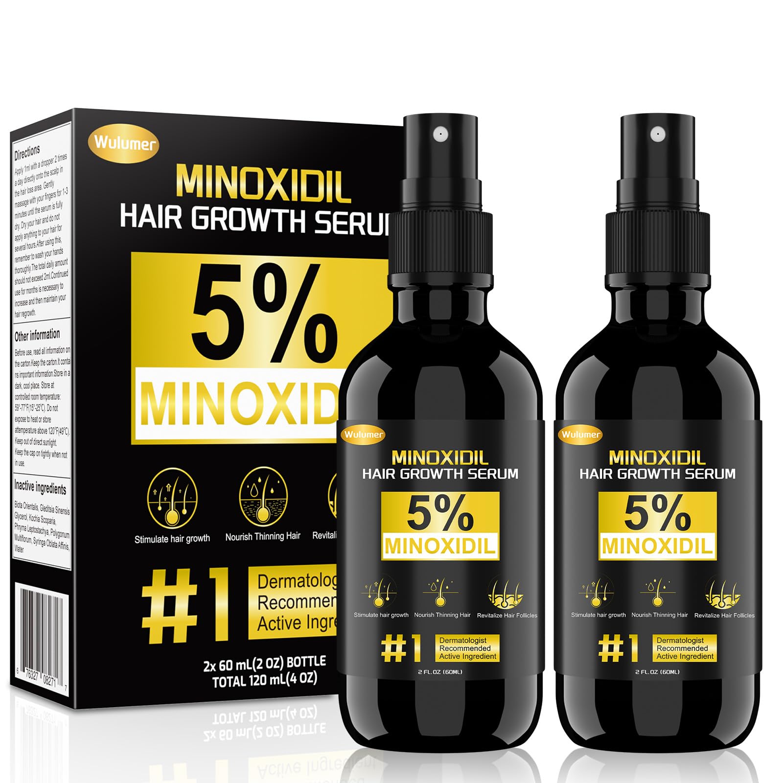 Wulumer Hair Growth Serum 5% Minoxidil for Men & Women | 2-Pack 120ml