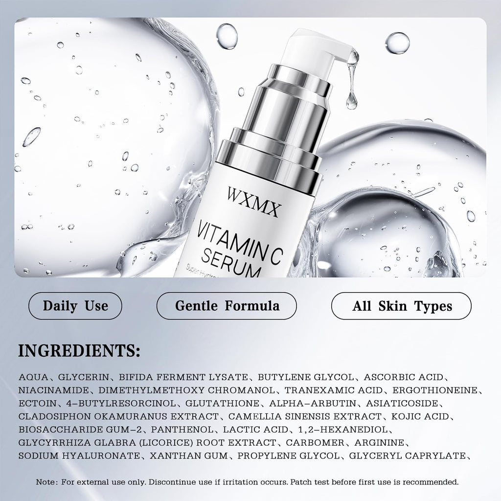 WXMX Super C Serum for Mature Skin | Hydrating Vitamin C + Hyaluronic Acid | 1 fl oz