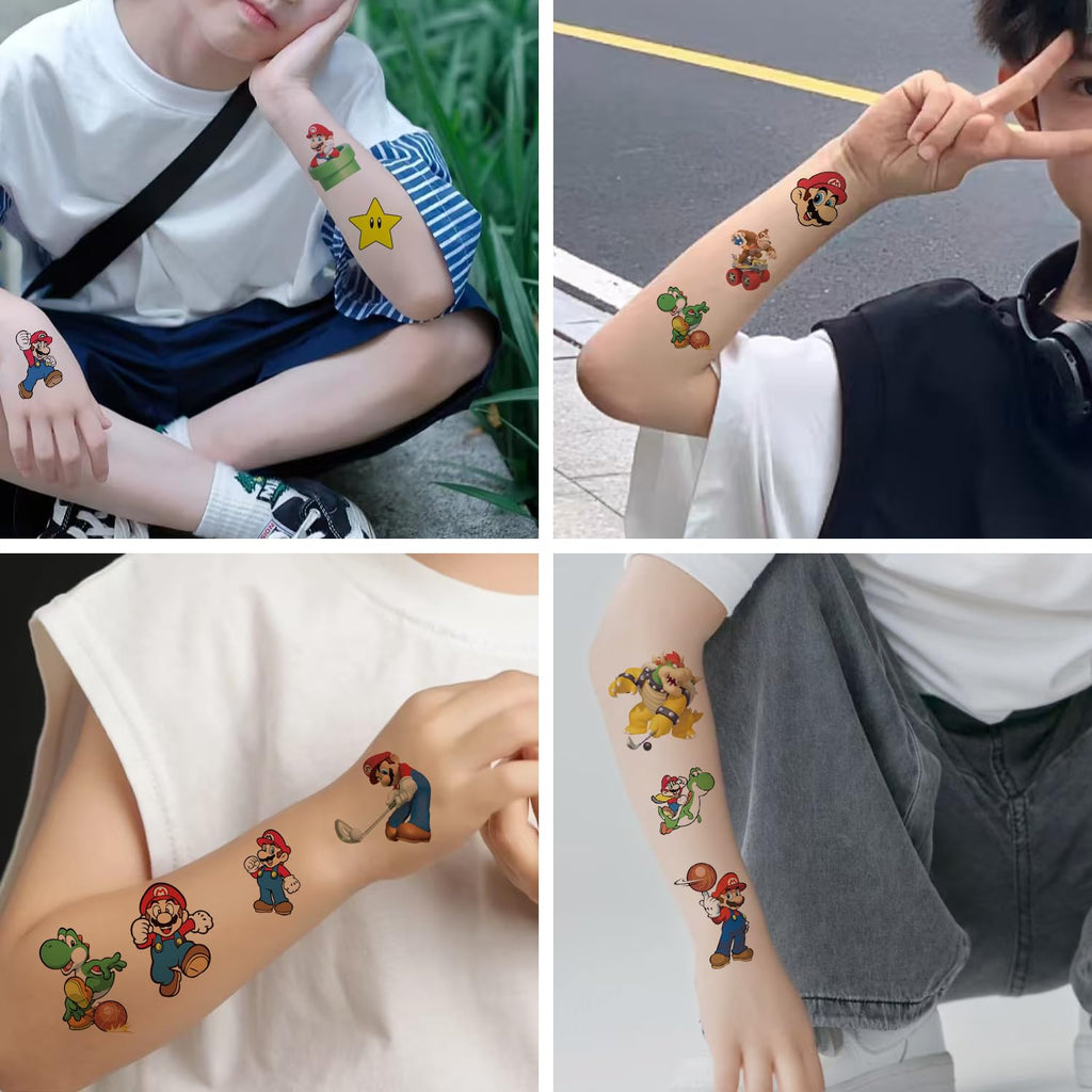 WYKDAG Mario Temporary Tattoos – 100 Sheets for Birthday Party Favors