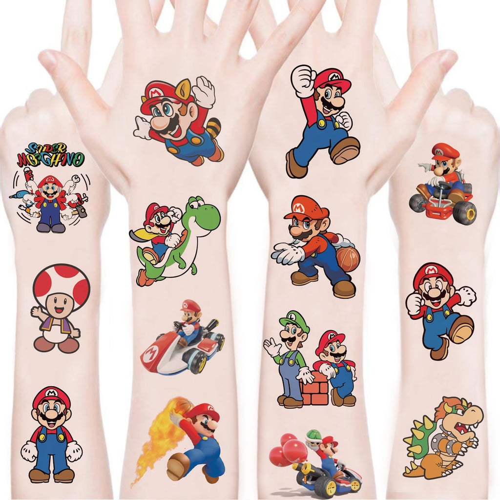 WYKDAG Mario Temporary Tattoos – 100 Sheets for Birthday Party Favors