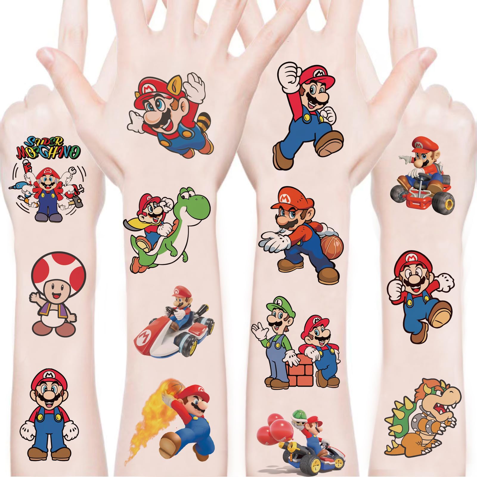 WYKDAG Mario Temporary Tattoos – 100 Sheets for Birthday Party Favors