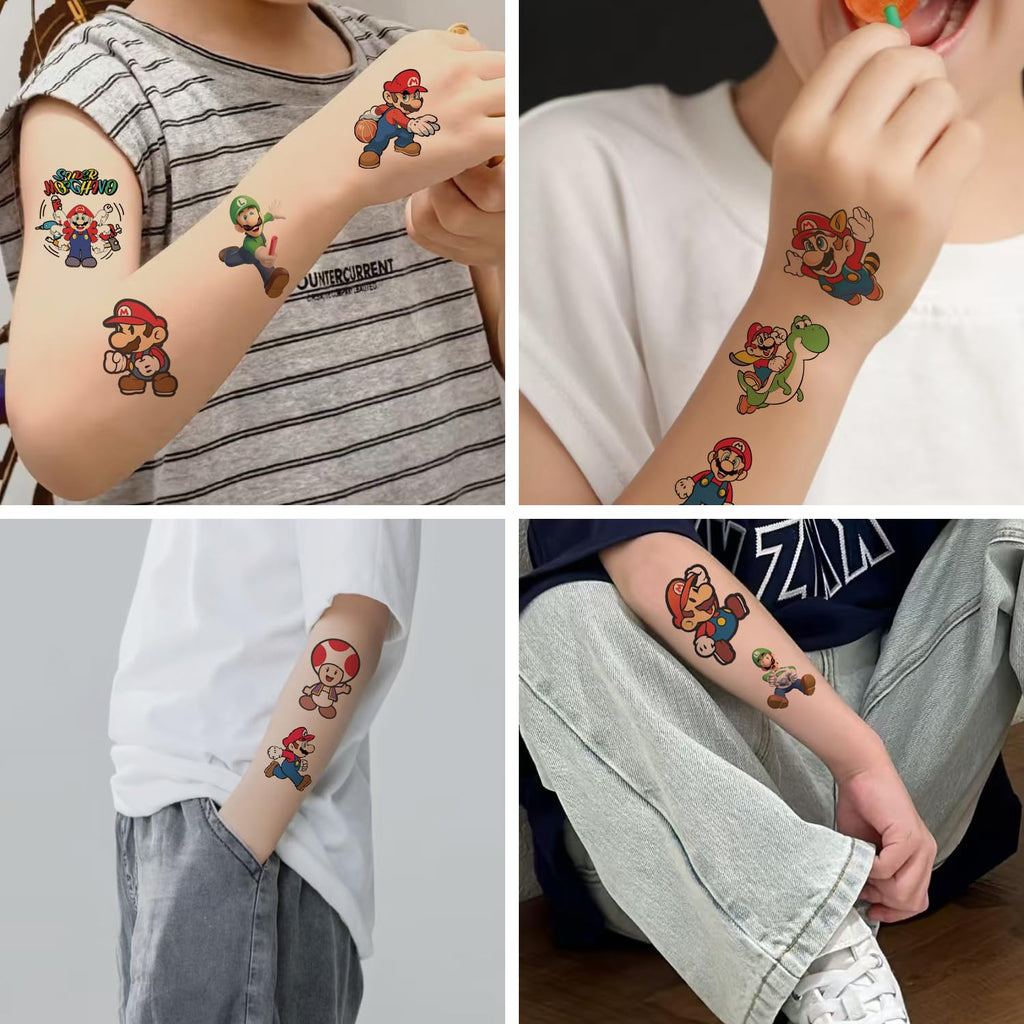WYKDAG Mario Temporary Tattoos – 100 Sheets for Birthday Party Favors