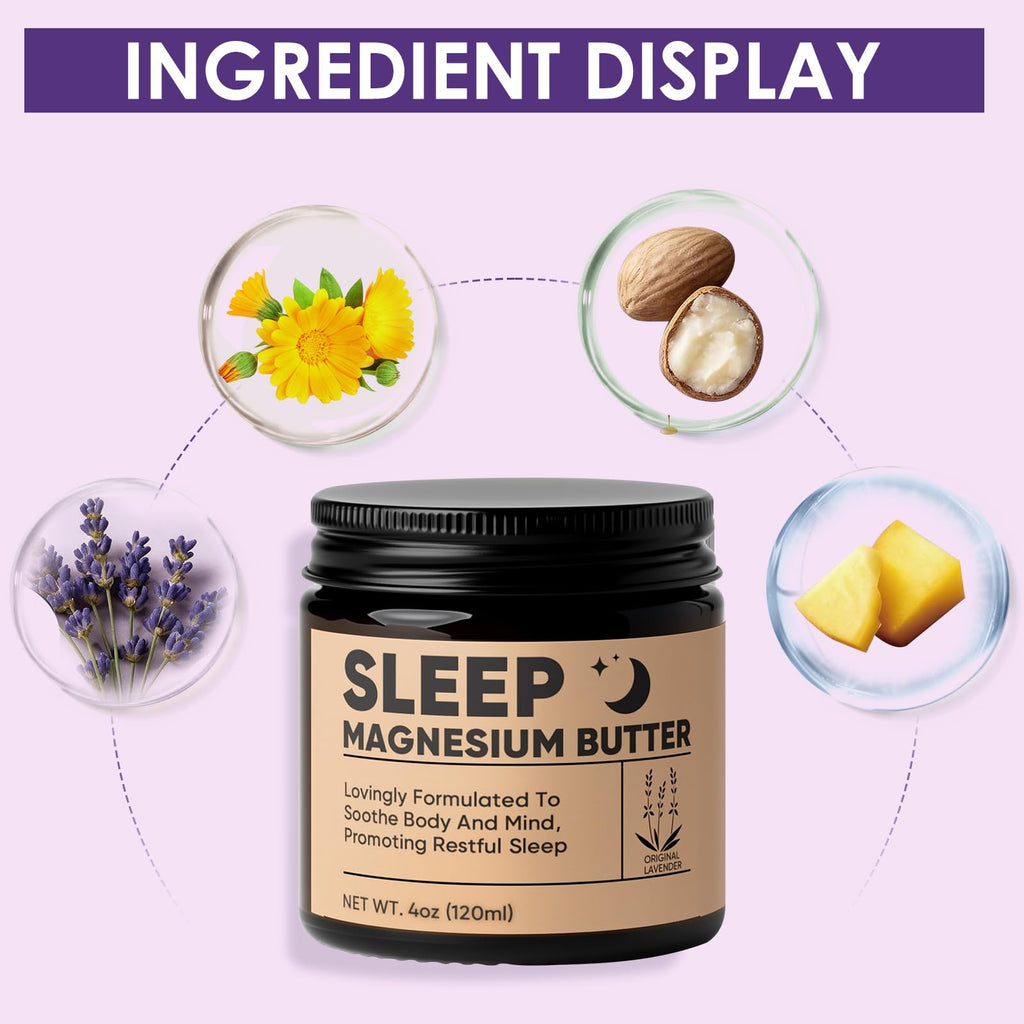 WZI Magnesium Butter for Sleep – Magnesium Cream with Shea & Mango Butter, Lavender (4oz)