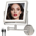 WZKALY Rechargeable Wall Mounted Makeup Mirror with Lights – 1X/10X Magnification, 3 Color Lights, Brushed Nickel