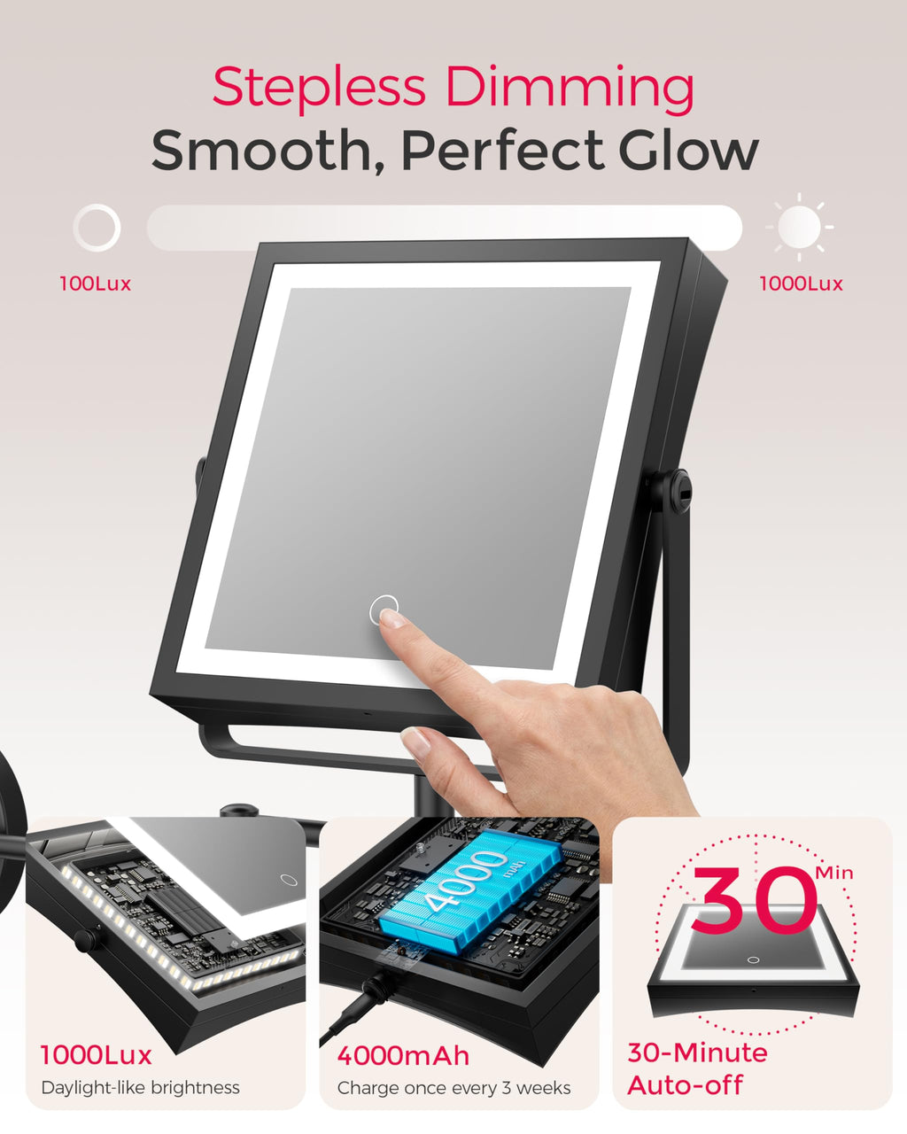 WZKALY Rechargeable Wall Mounted Makeup Mirror with Lights — 1X/10X Magnification, 3-Color LED, Foldable Arm
