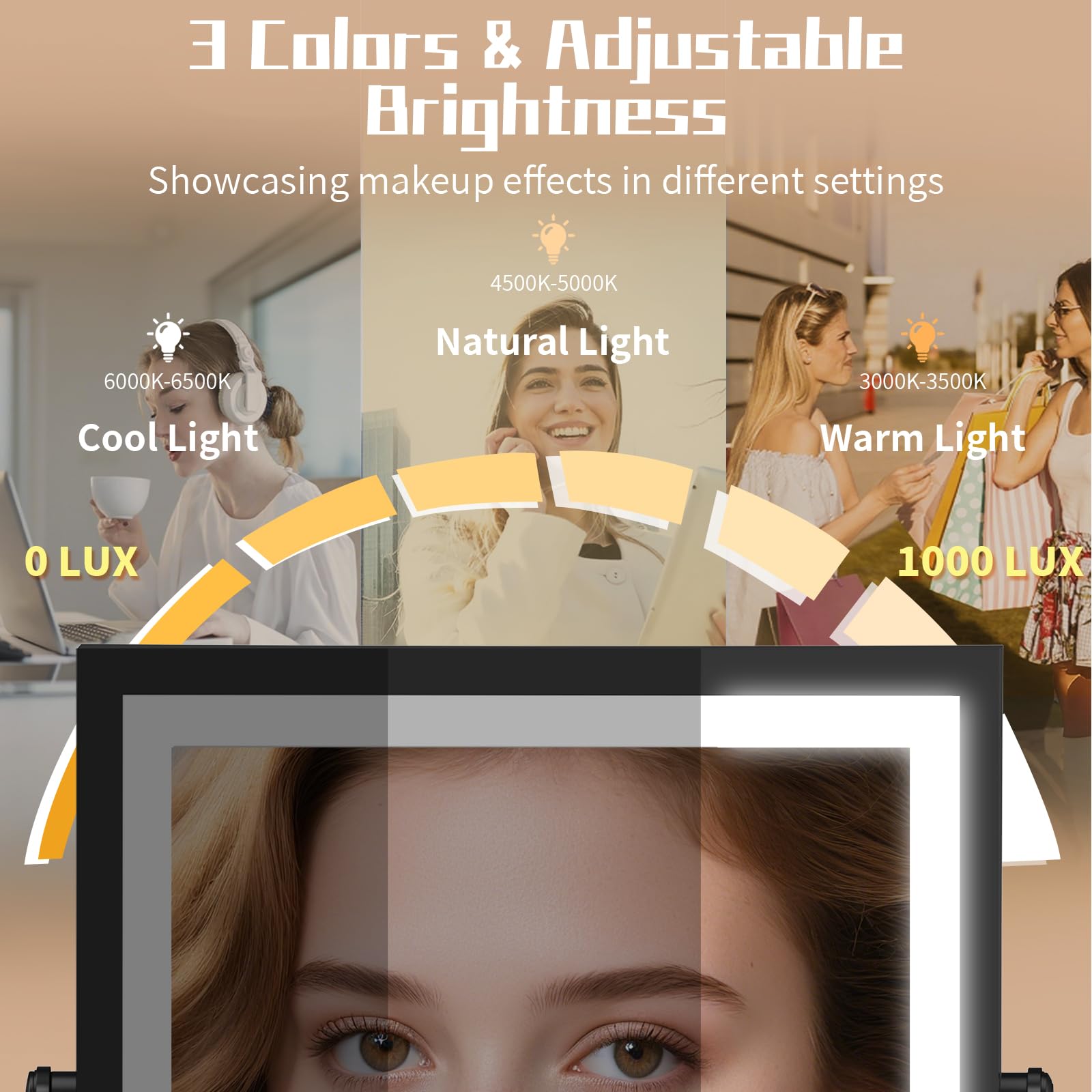 WZRUA Wall Mounted Lighted Vanity Mirror with 1X/10X Magnification - 3 Color Lights & 360° Swing Arm