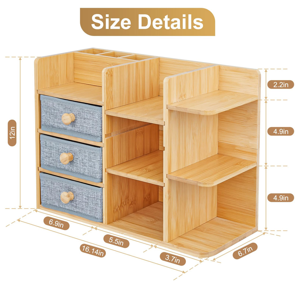 X-cosrack Large Makeup Organizer – 3-Tier Bamboo Vanity & Bathroom Storage
