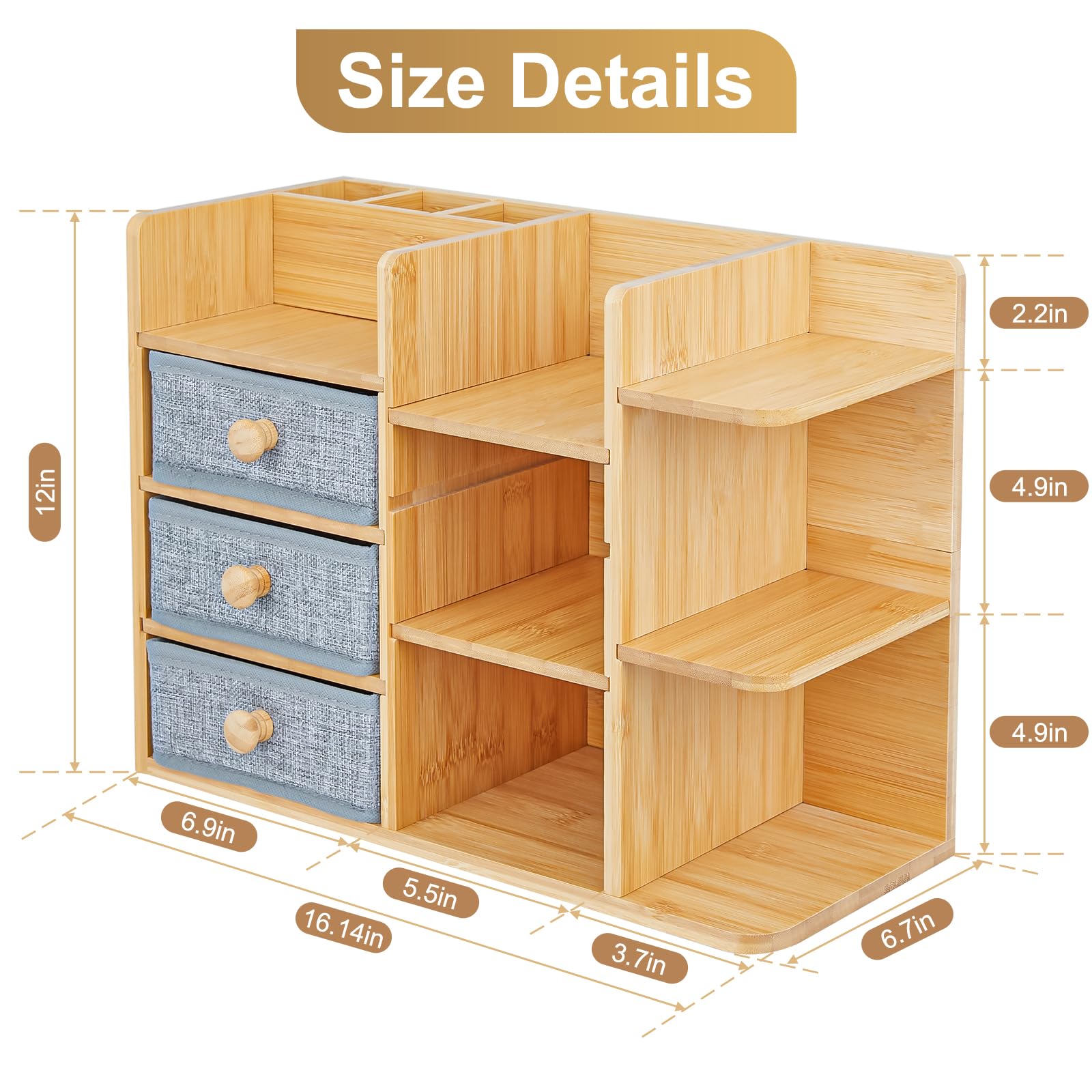 X-cosrack Large Makeup Organizer – 3-Tier Bamboo Vanity & Bathroom Storage