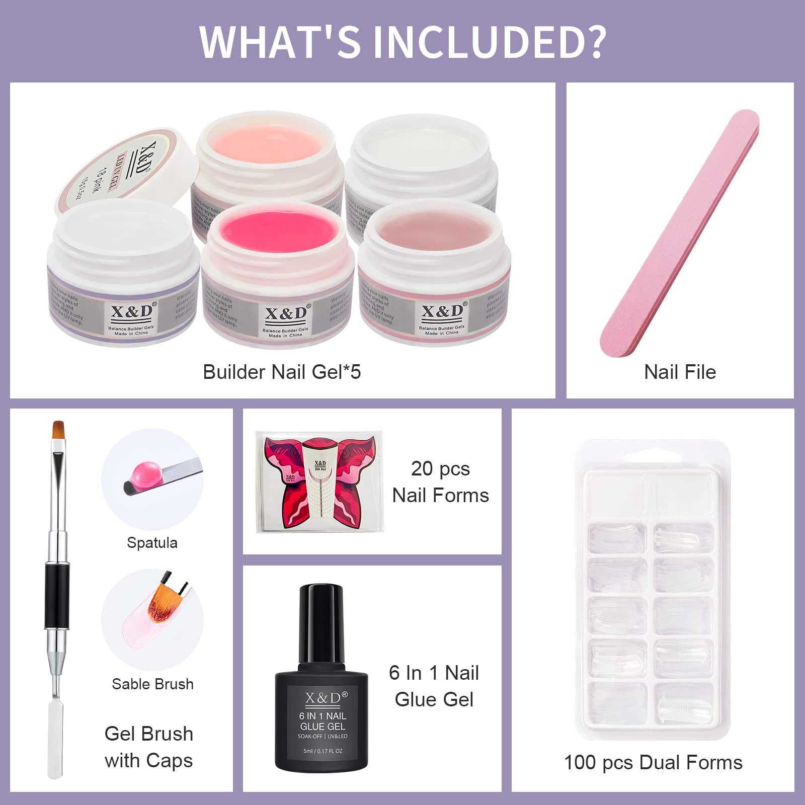 X&D Poly Gel Nail Kit 5 Colors — Natural-Look Nail Extensions & Art