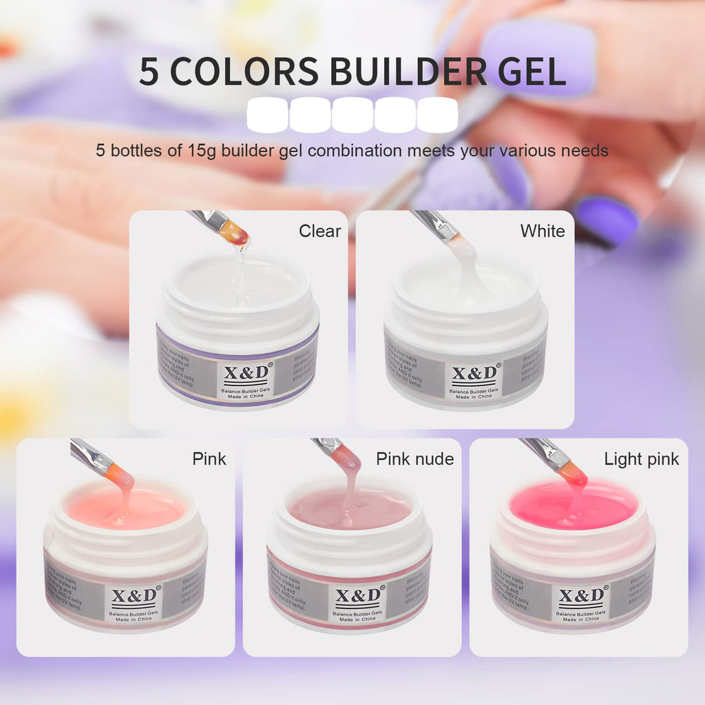 X&D Poly Gel Nail Kit 5 Colors — Natural-Look Nail Extensions & Art