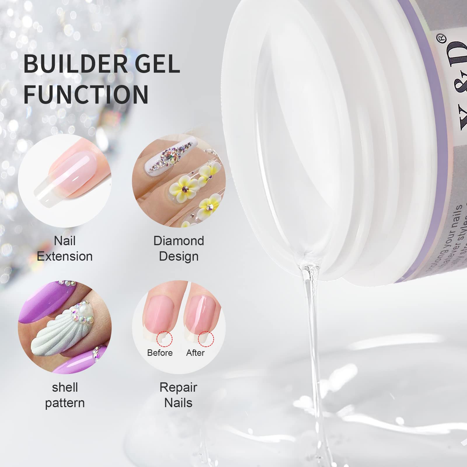 X&D Poly Gel Nail Kit 5 Colors — Natural-Look Nail Extensions & Art
