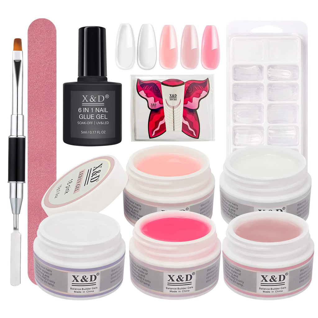 X&D Poly Gel Nail Kit 5 Colors — Natural-Look Nail Extensions & Art