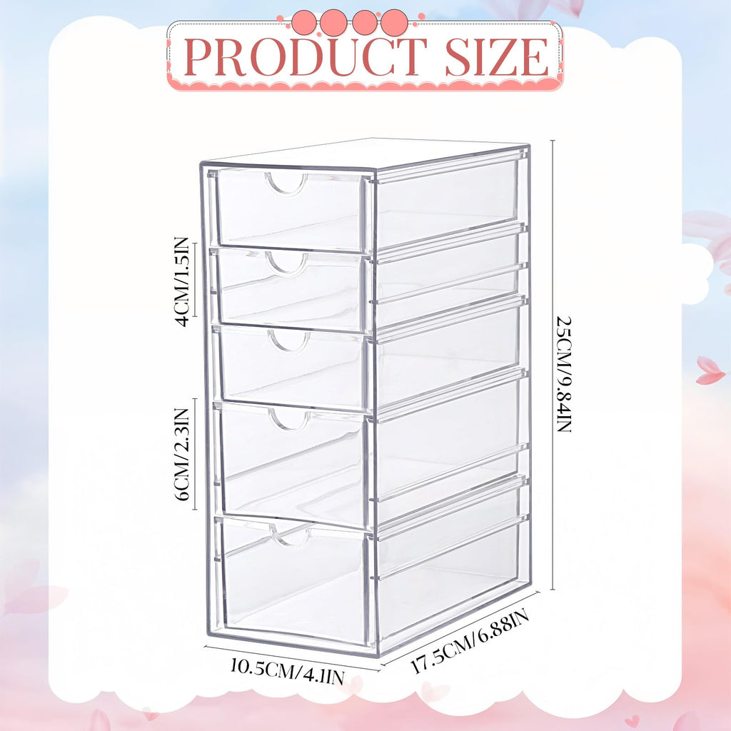 Xelsluthe 5-Drawer Clear Acrylic Hair Accessories Organizer – Spacious 25.5 x 17.5 x 10.5 cm