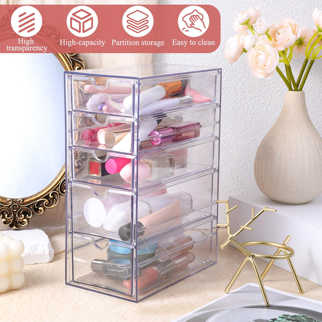 Xelsluthe 5-Drawer Clear Acrylic Hair Accessories Organizer – Spacious 25.5 x 17.5 x 10.5 cm