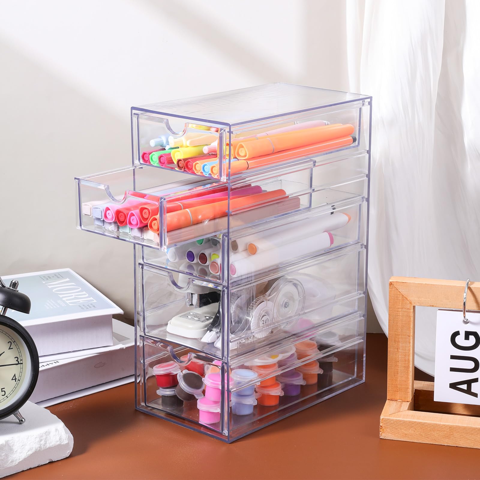 Xelsluthe 5-Drawer Clear Acrylic Hair Accessories Organizer – Spacious 25.5 x 17.5 x 10.5 cm