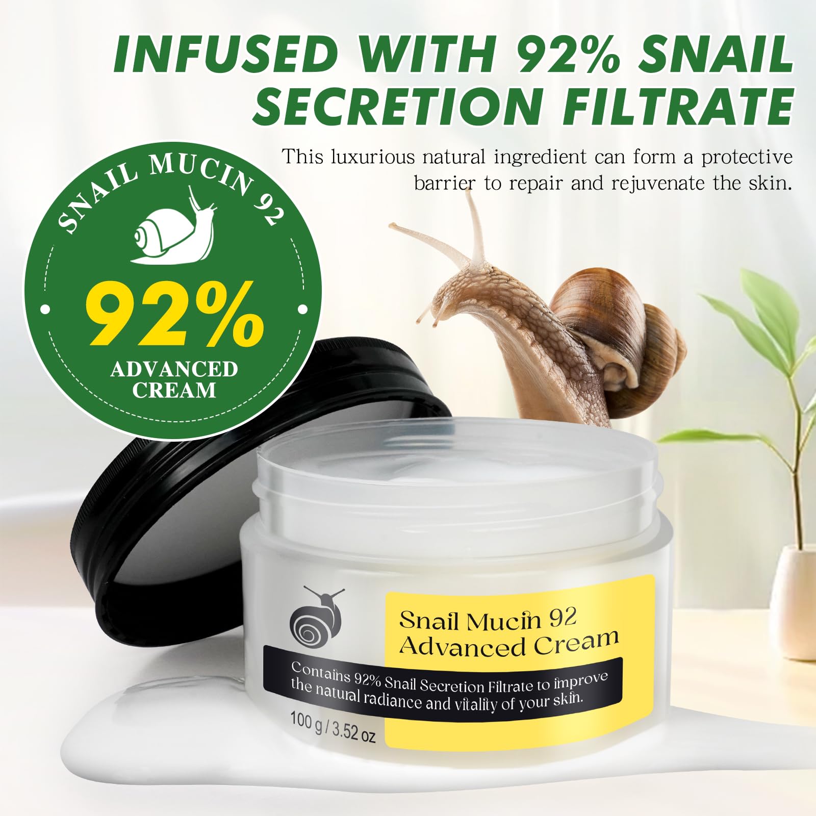 XIAMOFUZHOU Snail Mucin 92% Repair Serum Cream – Hydrating Face Moisturizer