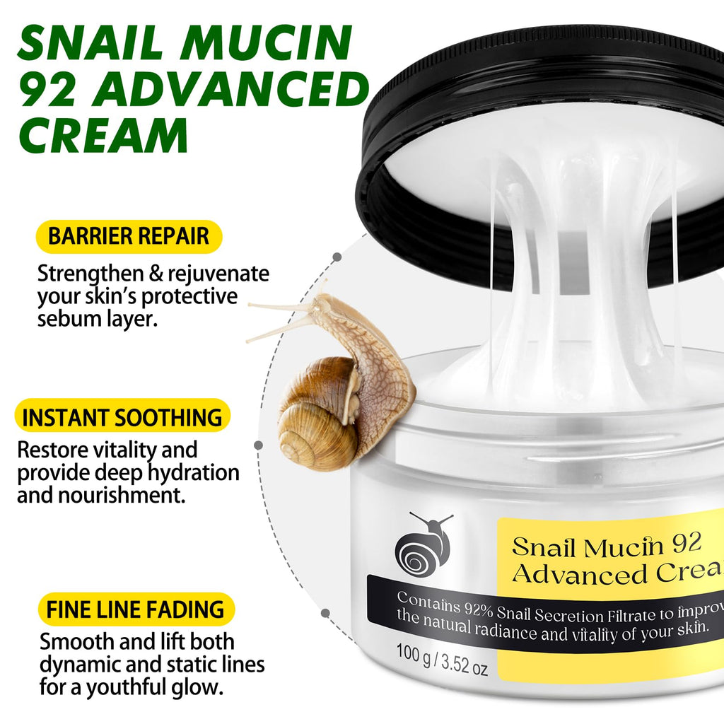 XIAMOFUZHOU Snail Mucin 92% Repair Serum Cream – Hydrating Face Moisturizer