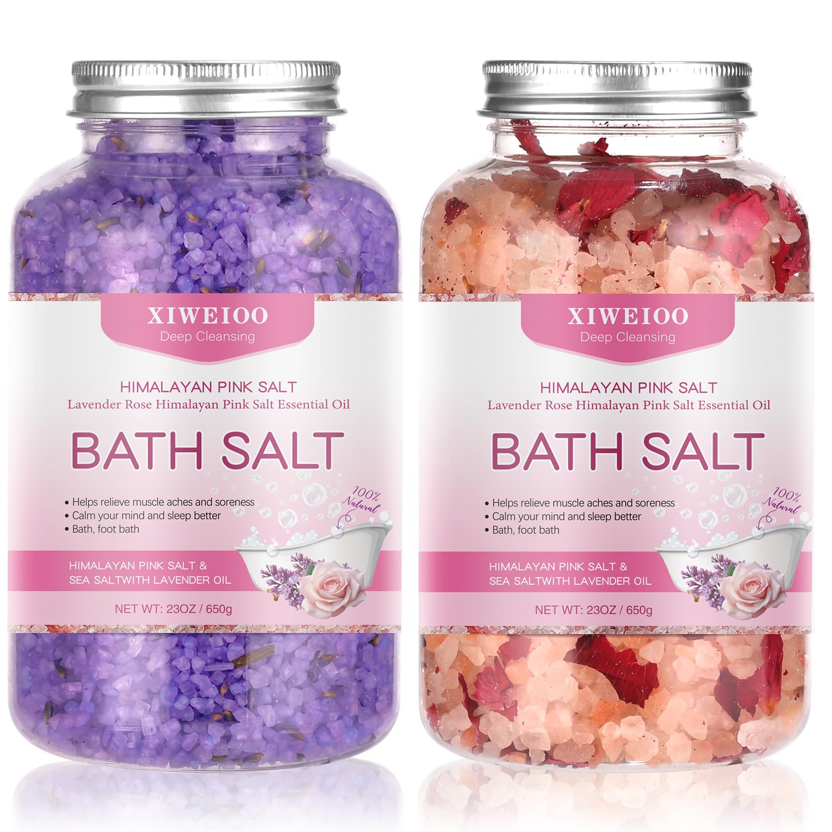 XIWEIOO Bath Salts Kit – Himalayan Pink Salt (46 oz) with Rose & Lavender Oils