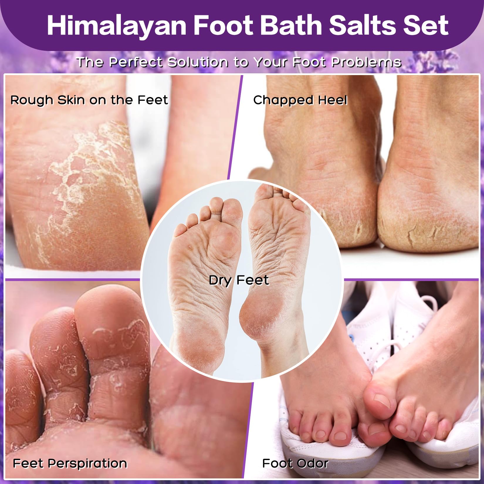 XIWEIOO Himalayan Pink Salt Foot Soak Kit – Lavender, Orange & Rose Oils, Epsom & Dead Sea Salts (2-Pack)