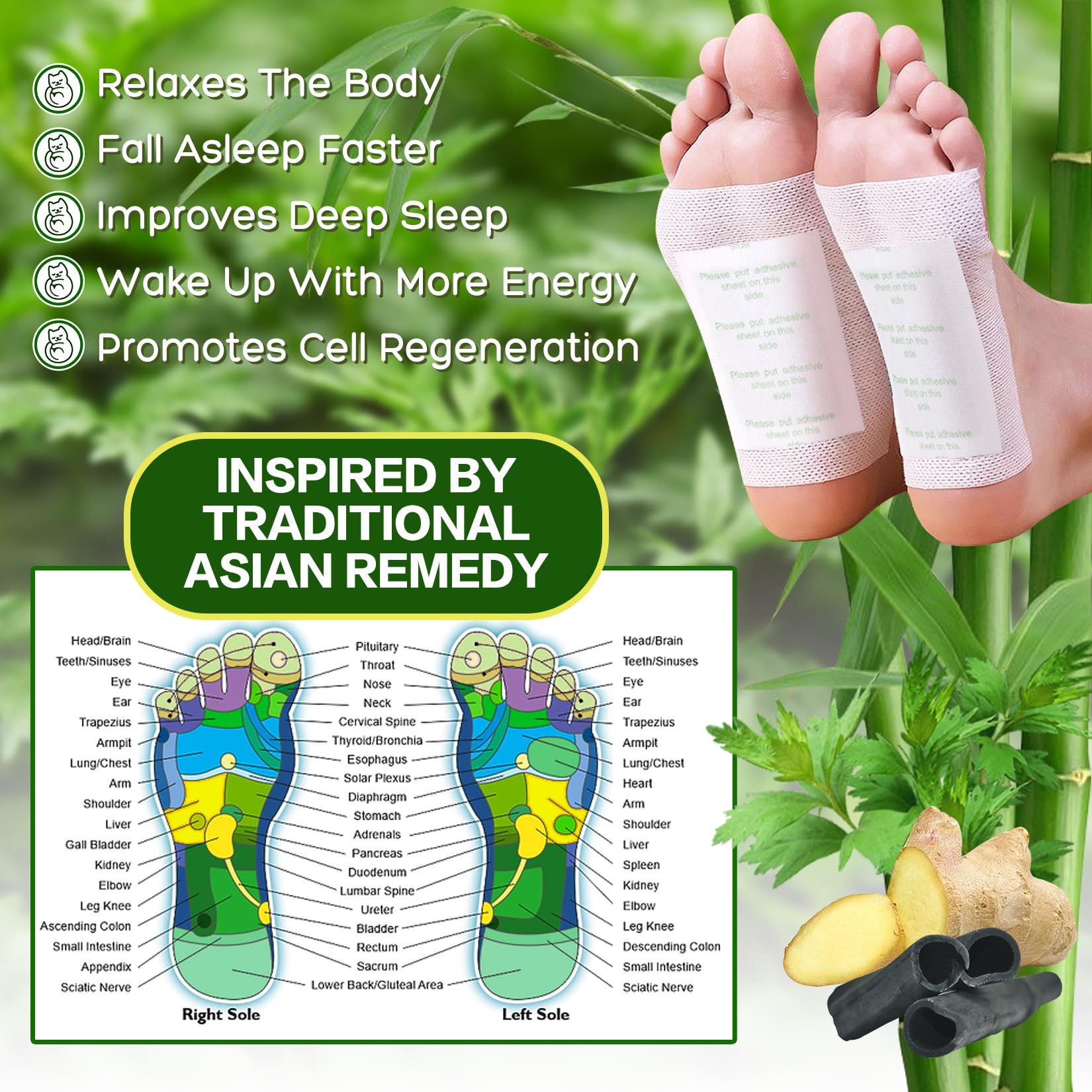 xiweioo 50 Pack Foot Pads – Ginger, Wormwood, Bamboo Vinegar & Charcoal for Deep Cleansing and Relaxation