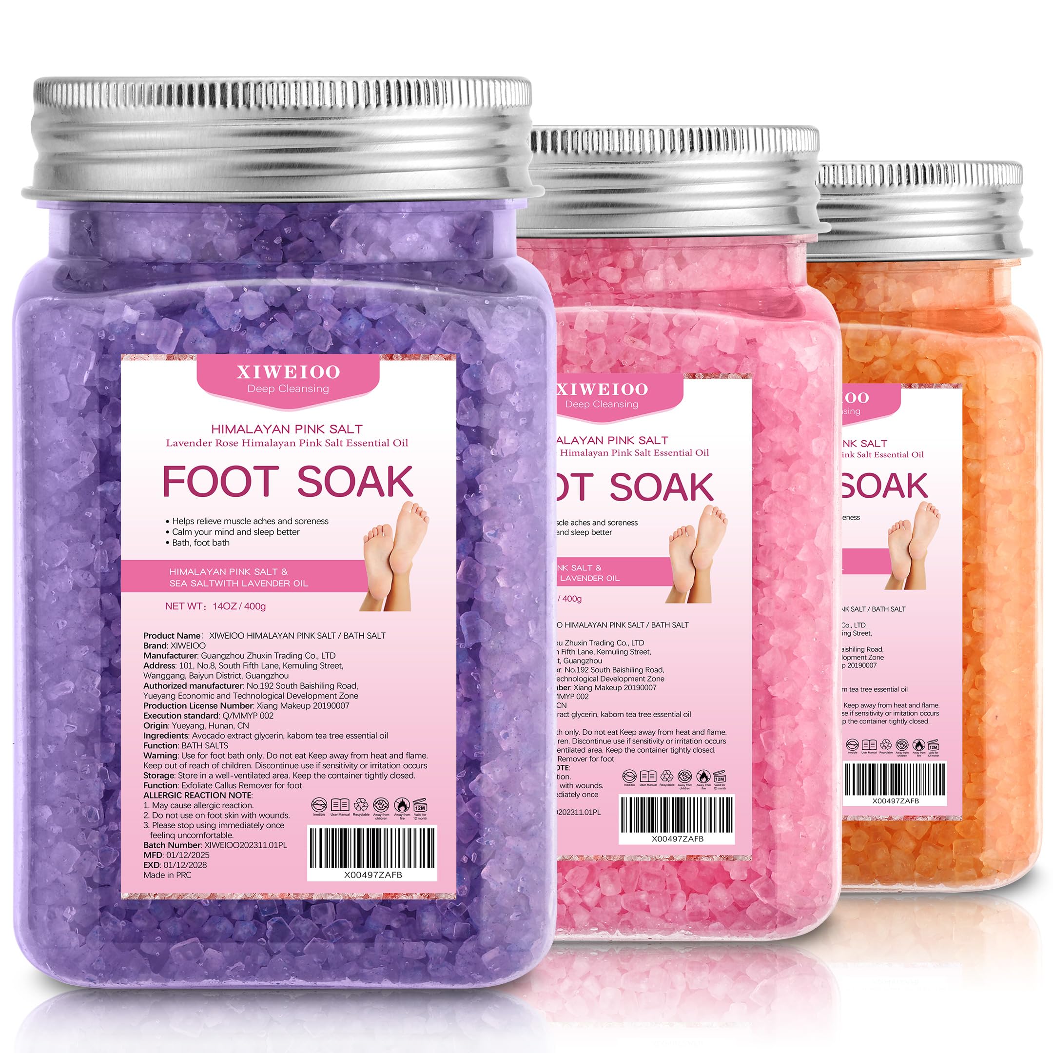 XIWEIOO Himalayan Pink Salt Foot Soak Kit – Lavender, Orange & Rose Oils, Epsom & Dead Sea Salts (2-Pack)