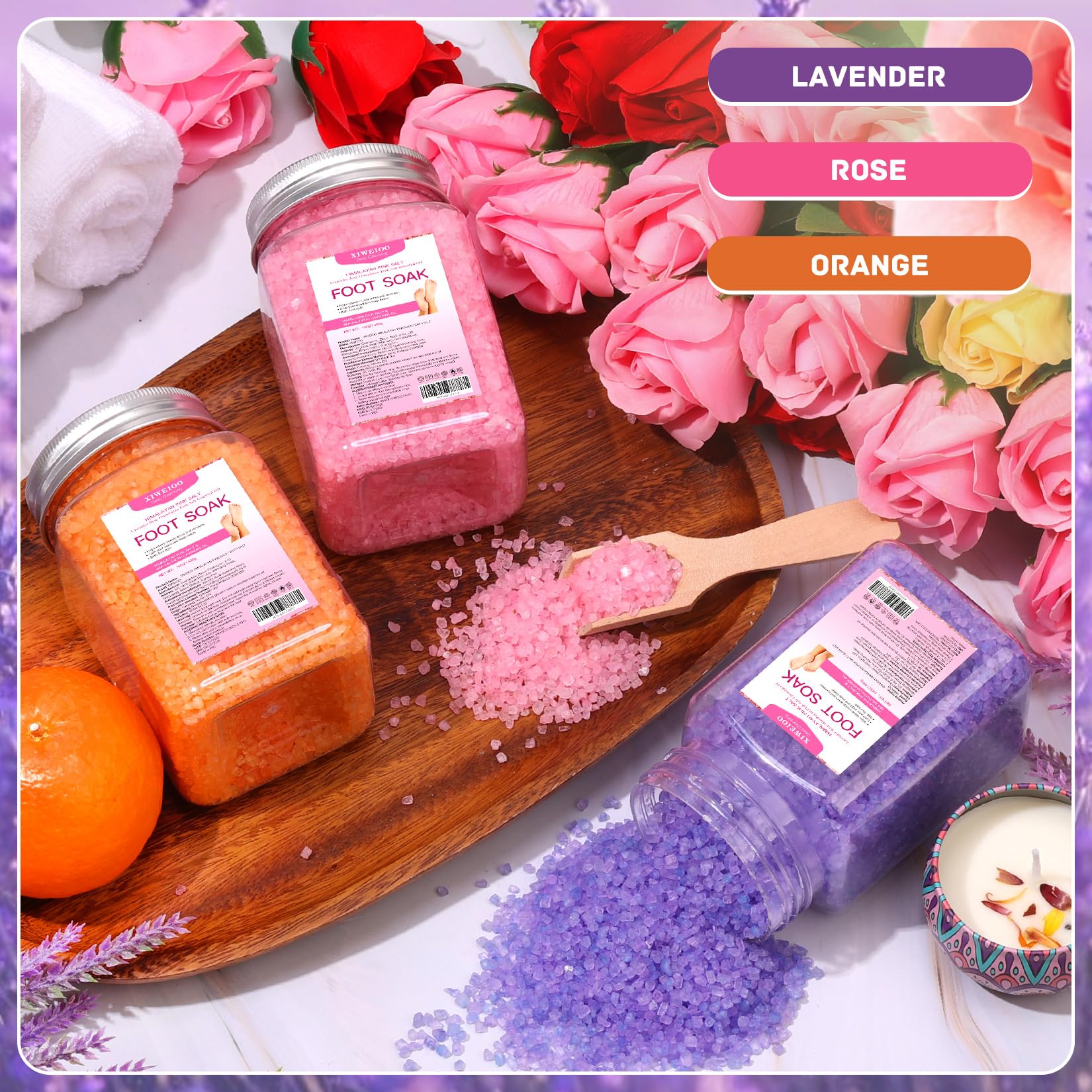 XIWEIOO Himalayan Pink Salt Foot Soak Kit – Lavender, Orange & Rose Oils, Epsom & Dead Sea Salts (2-Pack)
