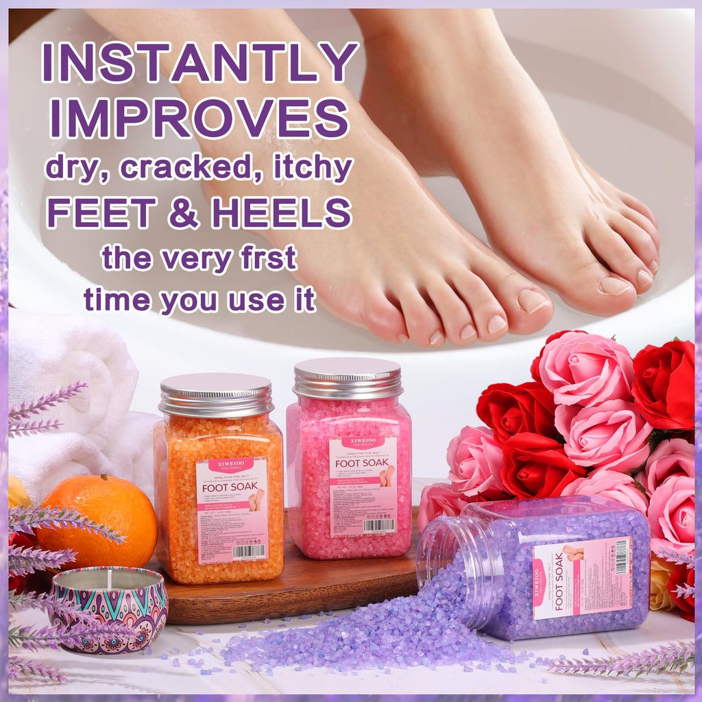 XIWEIOO Himalayan Pink Salt Foot Soak Kit – Lavender, Orange & Rose Oils, Epsom & Dead Sea Salts (2-Pack)